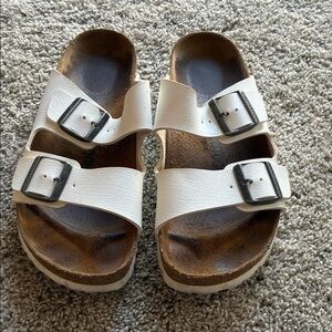 Birkenstock White Double-Buckle Slide Sandals